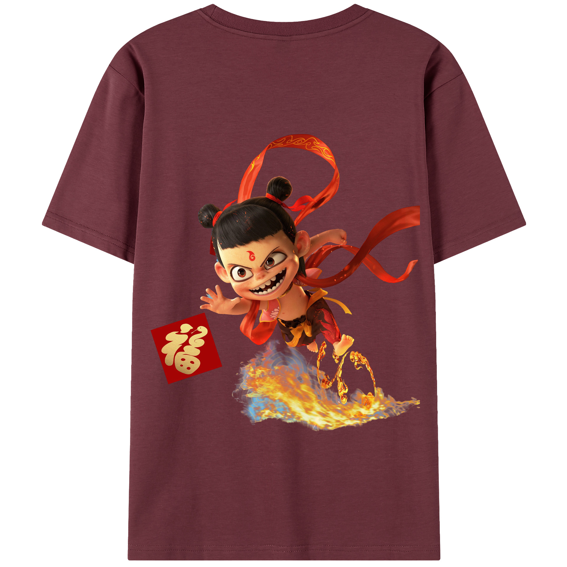 （画像用） Ne Zha 2 ナタ 魔童の大暴れ 綿100％半袖Tシャツ（背面プリント）